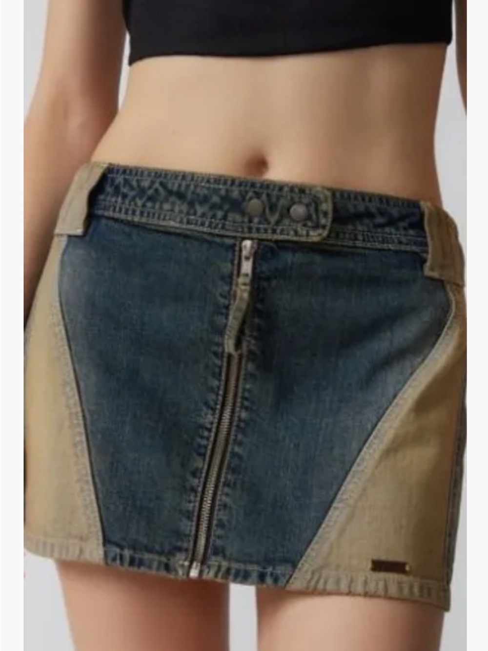 BDG Two-Tone Denim Mini Skirt in Light Blue and Washed Tan